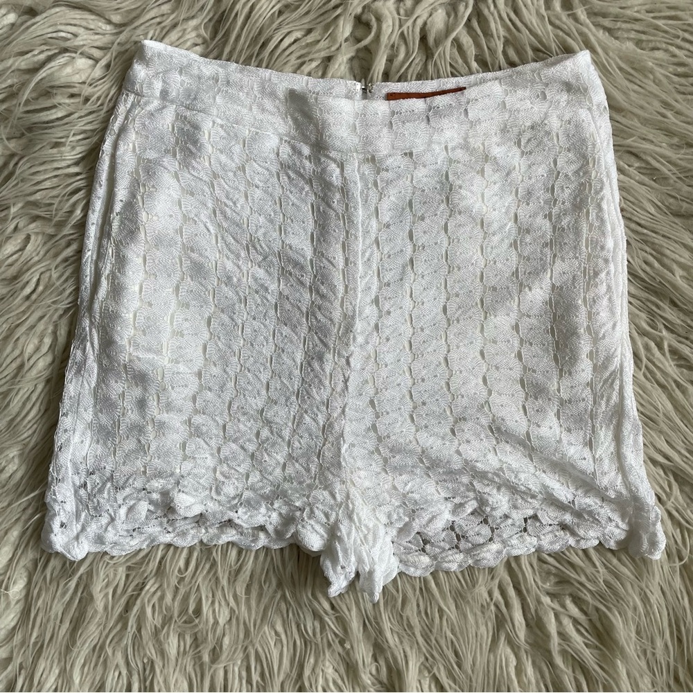 MISSONI Curved Zig-Zag Open Weave Knit Brilliant White Lace Shorts EUC IT40/US4 - Picture 5 of 12